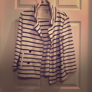 Navy and white striped winter blazer